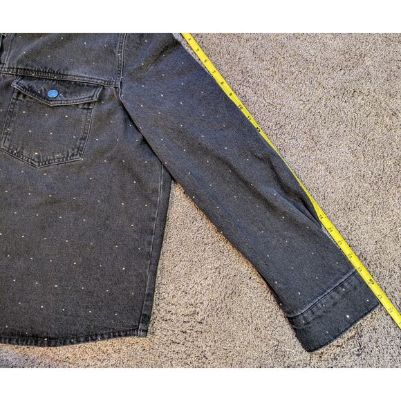 Express Women's Black Denim Jacket W/ Rhinestones Snap Front XXL Whimsigoth - Picture 9 of 11